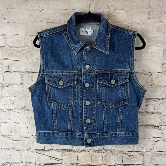 Vintage Calvin Klein Jeans Women's Medium Denim Jean Vest USA Cropped M Med - Picture 1 of 8